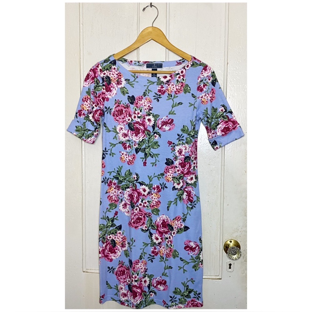 Karen Scott Sport : size : XS : pink & blue floral shift bodycon summer dress